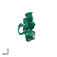PDB entry 2ccx coloured by chain, ensemble of 20 models, side view.