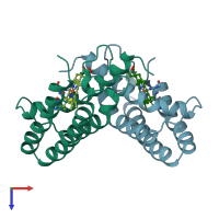 PDB entry 2ccy coloured by chain, top view.