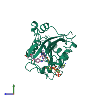 PDB entry 2cd2 coloured by chain, side view.