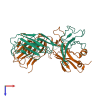 Hetero dimeric assembly 3 of PDB entry 2cde coloured by chemically distinct molecules, top view.