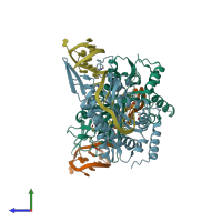 PDB entry 2cdm coloured by chain, side view.