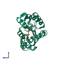 PDB entry 2cdn coloured by chain, side view.