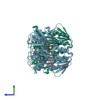 PDB entry 2cdu coloured by chain, side view.