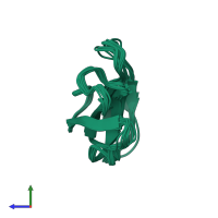 PDB entry 2cdx coloured by chain, ensemble of 11 models, side view.