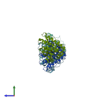 PDB entry 2cdy coloured by chain, side view.