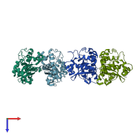 PDB entry 2cdy coloured by chain, top view.
