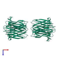 Homo hexameric assembly 1 of PDB entry 2ce6 coloured by chemically distinct molecules, top view.