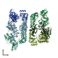 PDB entry 2ce7 coloured by chain, front view.