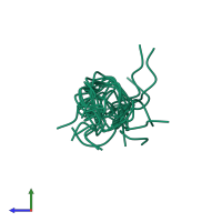 PDB entry 2ceh coloured by chain, ensemble of 10 models, side view.