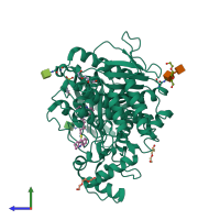 PDB entry 2cek coloured by chain, side view.