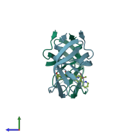 PDB entry 2cem coloured by chain, side view.