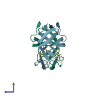 PDB entry 2cen coloured by chain, side view.
