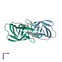 PDB entry 2cen coloured by chain, top view.