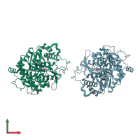PDB entry 2ceq coloured by chain, front view.