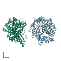 PDB entry 2ces coloured by chain, front view.