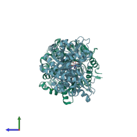 PDB entry 2ces coloured by chain, side view.