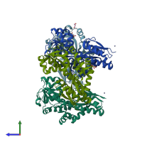 PDB entry 2cex coloured by chain, side view.