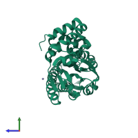 PDB entry 2cey coloured by chain, side view.