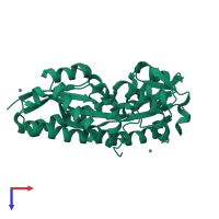 PDB entry 2cey coloured by chain, top view.