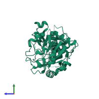 PDB entry 2cf5 coloured by chain, side view.