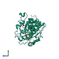 PDB entry 2cf6 coloured by chain, side view.