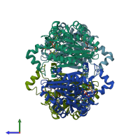 PDB entry 2cfc coloured by chain, side view.