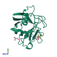PDB entry 2cfe coloured by chain, side view.