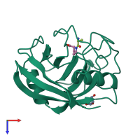 PDB entry 2cfe coloured by chain, top view.