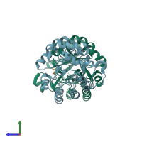 PDB entry 2cff coloured by chain, side view.