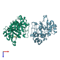 PDB entry 2cff coloured by chain, top view.