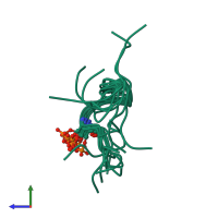 PDB entry 2cfj coloured by chain, ensemble of 10 models, side view.