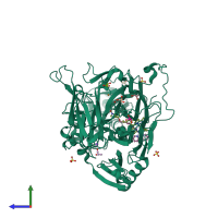 PDB entry 2cfk coloured by chain, side view.