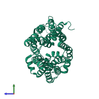 PDB entry 2cfq coloured by chain, side view.