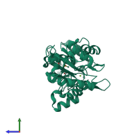PDB entry 2cfr coloured by chain, side view.