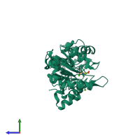 PDB entry 2cft coloured by chain, side view.