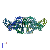 PDB entry 2cfx coloured by chain, top view.