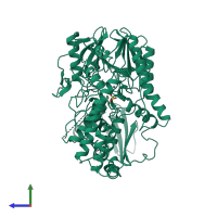 PDB entry 2cg2 coloured by chain, side view.