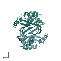 PDB entry 2cg4 coloured by chain, side view.