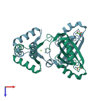 PDB entry 2cg4 coloured by chain, top view.