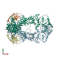 PDB entry 2cg9 coloured by chain, front view.