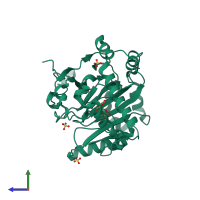 PDB entry 2cgo coloured by chain, side view.