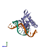 PDB entry 2cgp coloured by chain, side view.