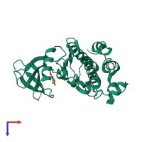 Monomeric assembly 1 of PDB entry 2cgu coloured by chemically distinct molecules, top view.