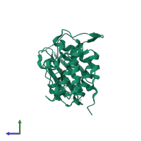 PDB entry 2cgu coloured by chain, side view.