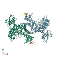 PDB entry 2chn coloured by chain, front view.