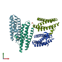 PDB entry 2chp coloured by chain, front view.