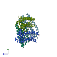 PDB entry 2chp coloured by chain, side view.