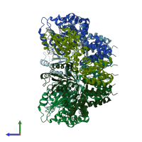 PDB entry 2chv coloured by chain, side view.