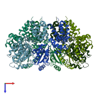 PDB entry 2chv coloured by chain, top view.