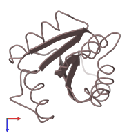 PDB entry 2chy coloured by chain, top view.